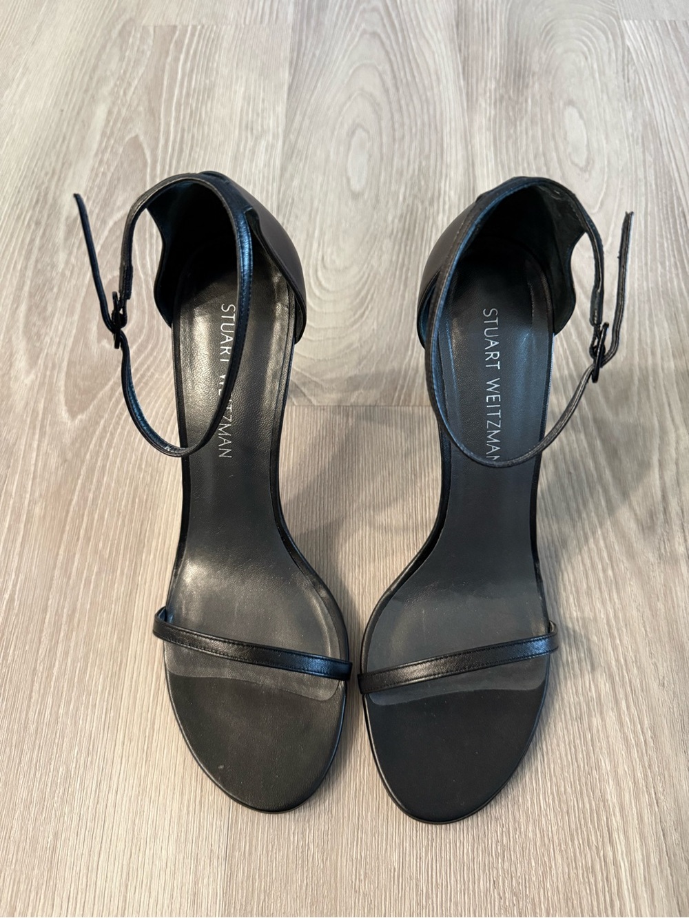 Stuart Weitzman Nudistsong Black Leather Ankle-Strap Sandals